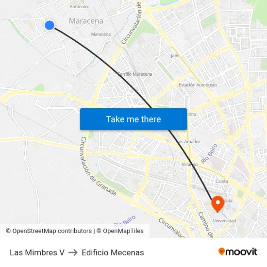 Las Mimbres V to Edificio Mecenas map