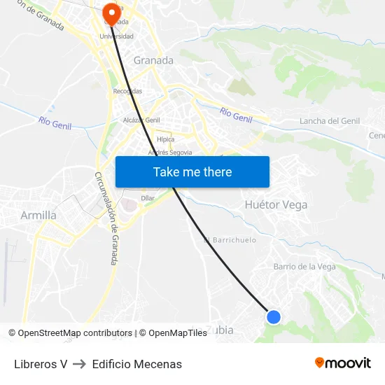 Libreros V to Edificio Mecenas map