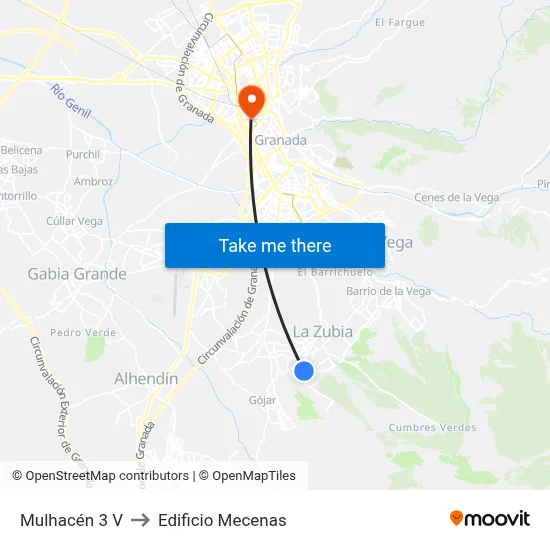 Mulhacén 3 V to Edificio Mecenas map
