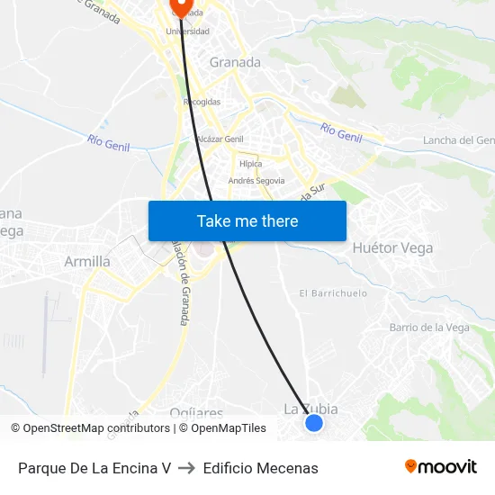 Parque De La Encina V to Edificio Mecenas map