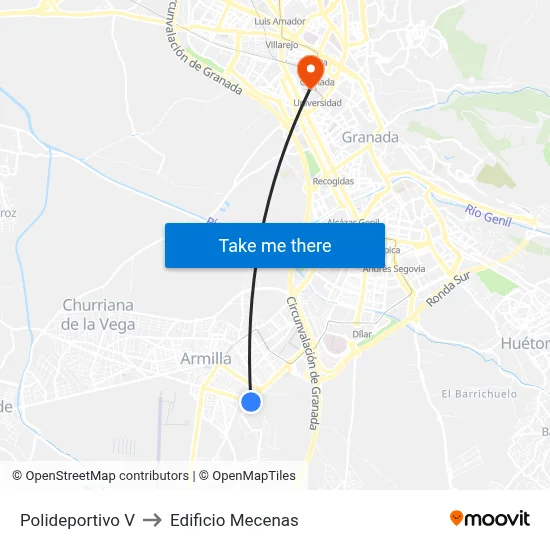 Polideportivo V to Edificio Mecenas map