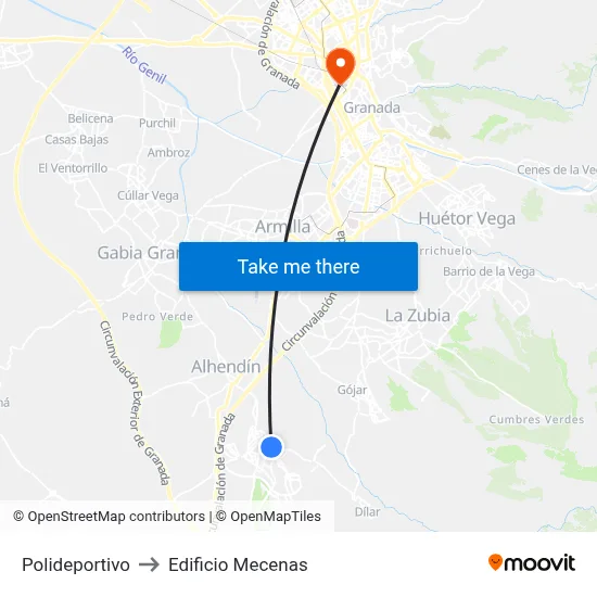 Polideportivo to Edificio Mecenas map