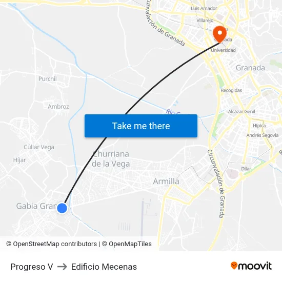Progreso V to Edificio Mecenas map