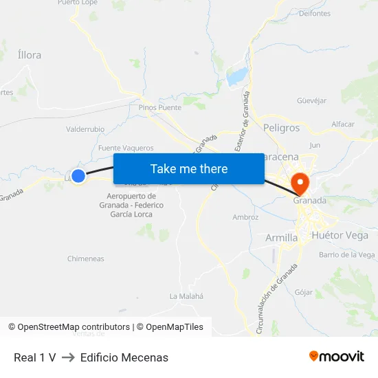 Real 1 V to Edificio Mecenas map