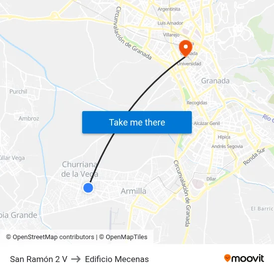 San Ramón 2 V to Edificio Mecenas map