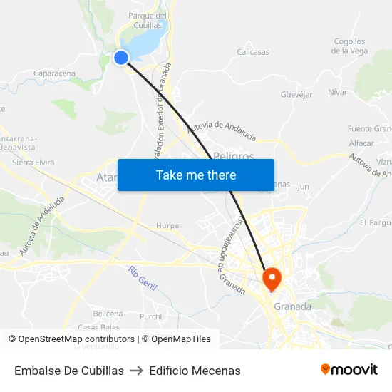 Embalse De Cubillas to Edificio Mecenas map