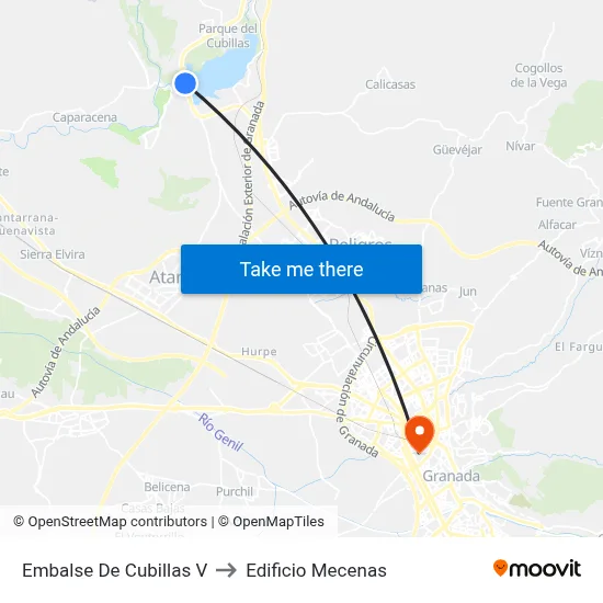 Embalse De Cubillas V to Edificio Mecenas map