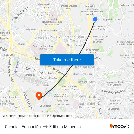 Ciencias Educación to Edificio Mecenas map
