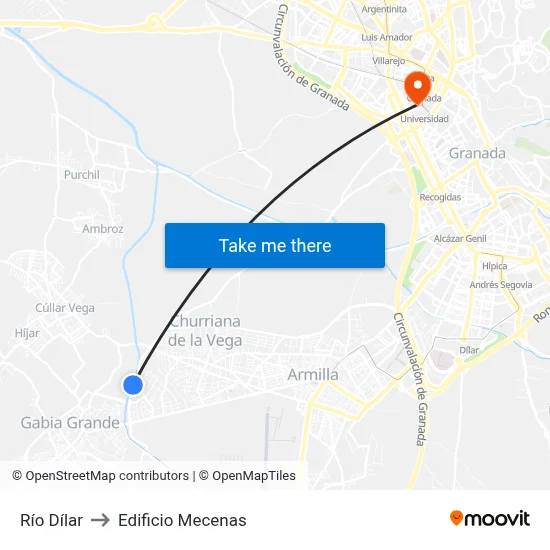 Río Dílar to Edificio Mecenas map