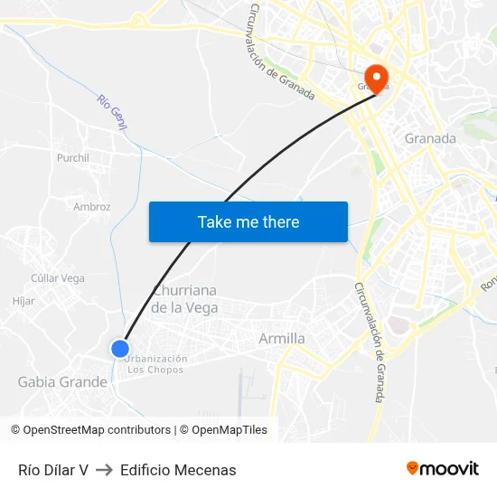 Río Dílar V to Edificio Mecenas map