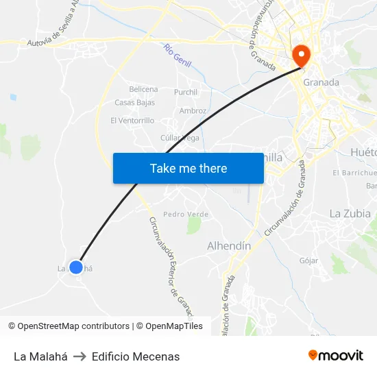 La Malahá to Edificio Mecenas map