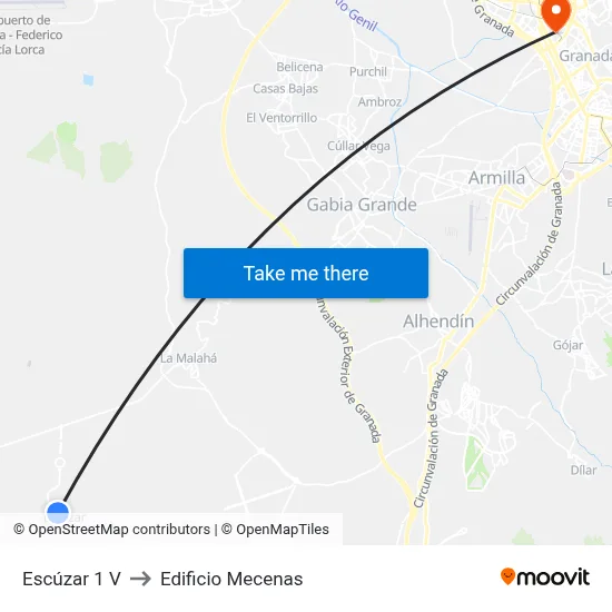 Escúzar 1 V to Edificio Mecenas map