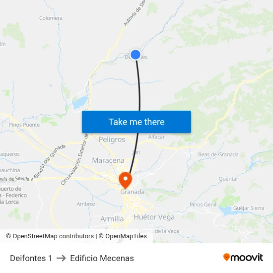 Deifontes 1 to Edificio Mecenas map