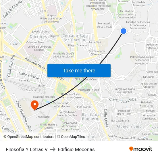 Filosofía Y Letras V to Edificio Mecenas map