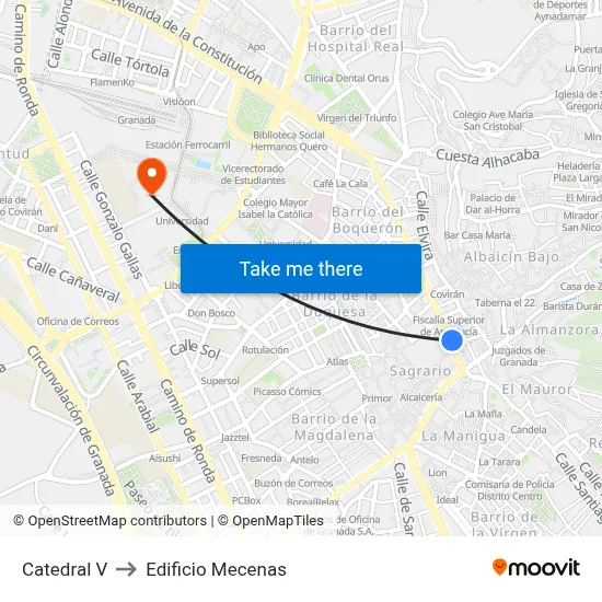 Catedral V to Edificio Mecenas map