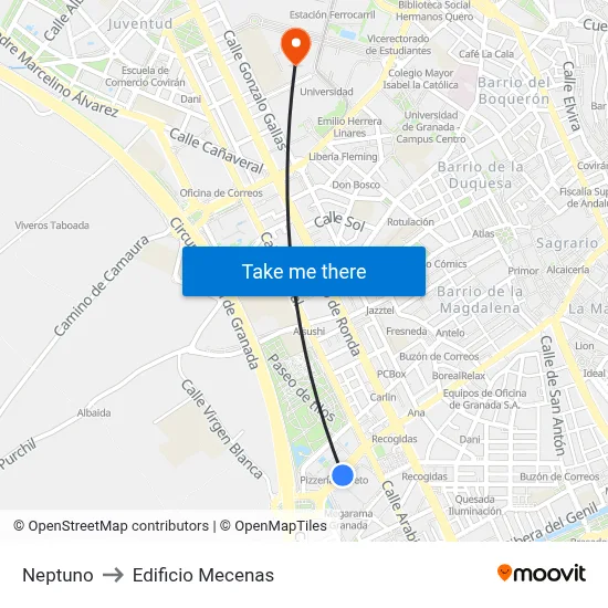 Neptuno to Edificio Mecenas map