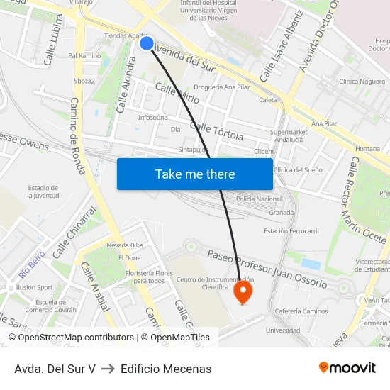 Avda. Del Sur V to Edificio Mecenas map