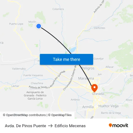Avda. De Pinos Puente to Edificio Mecenas map