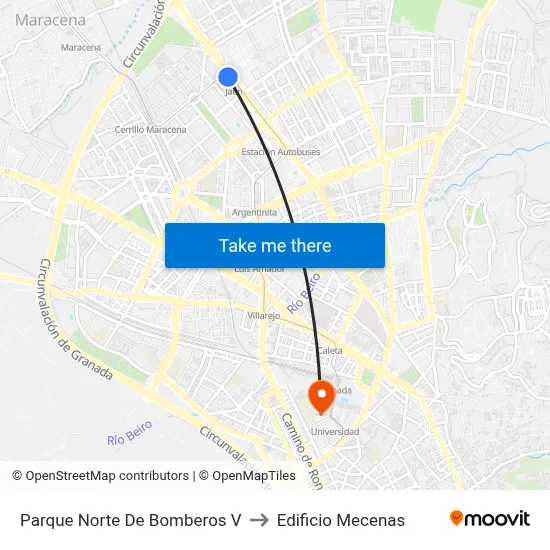 Parque Norte De Bomberos V to Edificio Mecenas map