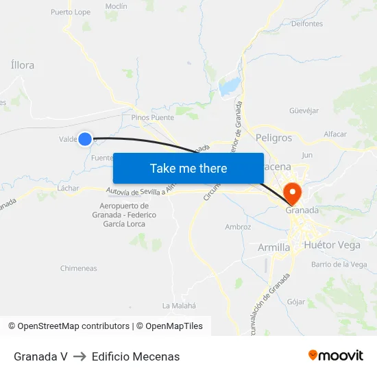 Granada V to Edificio Mecenas map