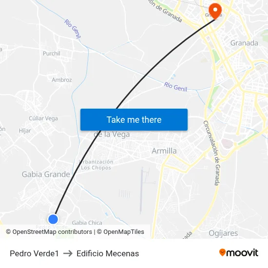 Pedro Verde1 to Edificio Mecenas map