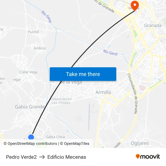 Pedro Verde2 to Edificio Mecenas map