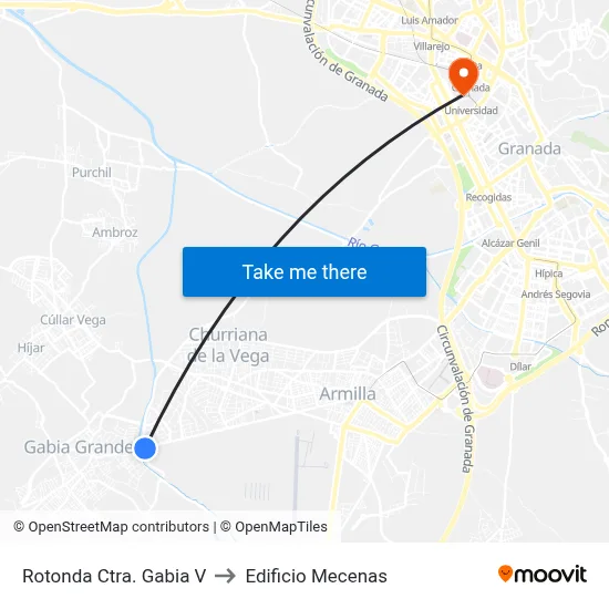Rotonda Ctra. Gabia V to Edificio Mecenas map
