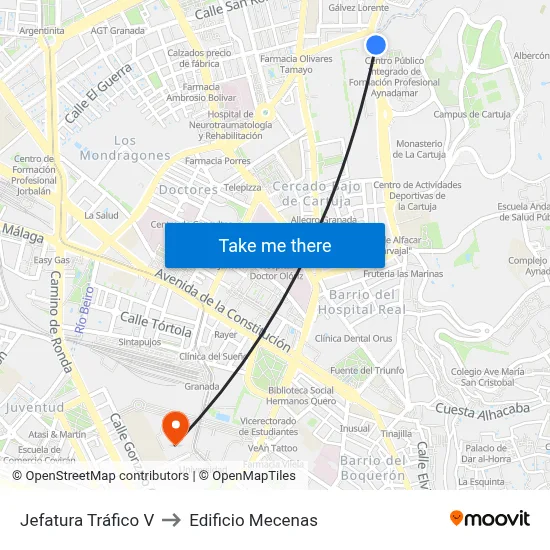 Jefatura Tráfico V to Edificio Mecenas map