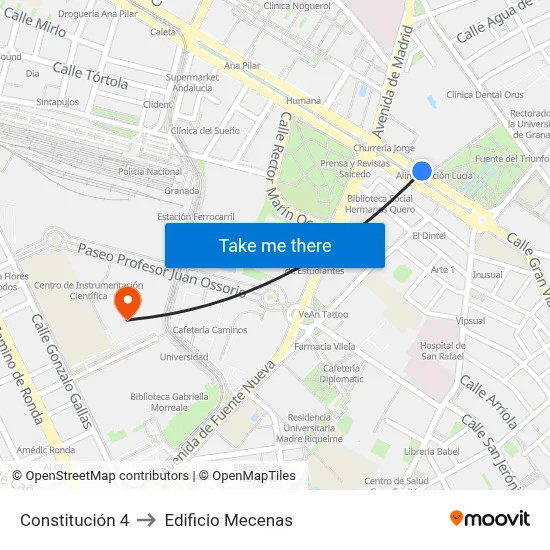 Constitución 4 to Edificio Mecenas map