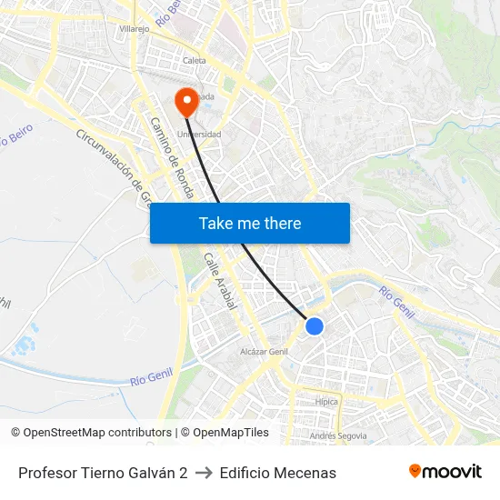 Profesor Tierno Galván 2 to Edificio Mecenas map
