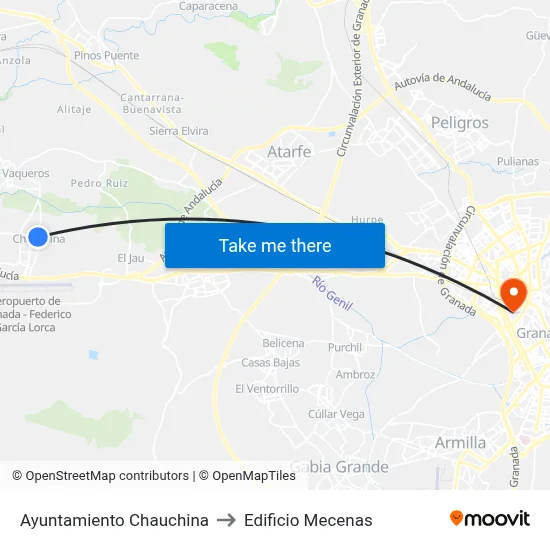 Ayuntamiento Chauchina to Edificio Mecenas map