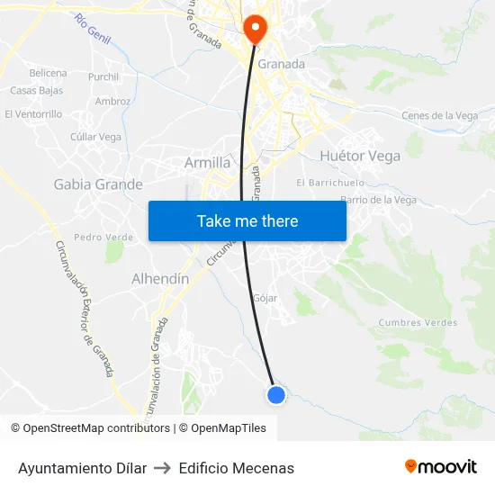 Ayuntamiento Dílar to Edificio Mecenas map