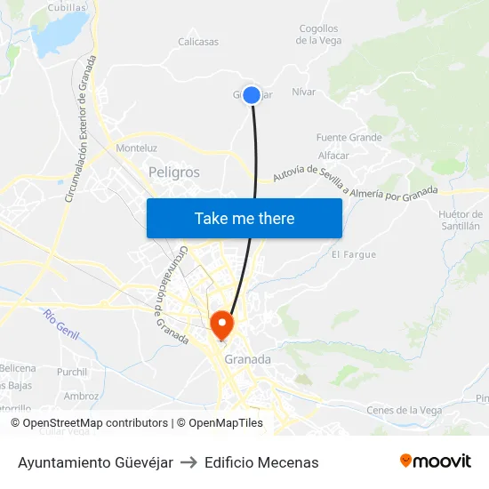 Ayuntamiento Güevéjar to Edificio Mecenas map