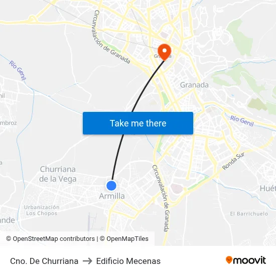 Cno. De Churriana to Edificio Mecenas map