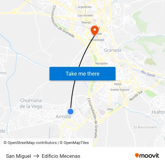 San Miguel to Edificio Mecenas map