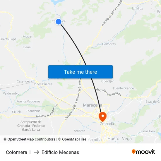Colomera 1 to Edificio Mecenas map