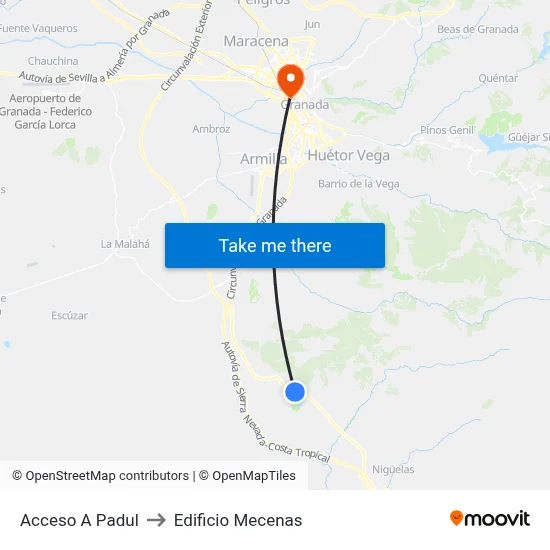 Acceso A Padul to Edificio Mecenas map