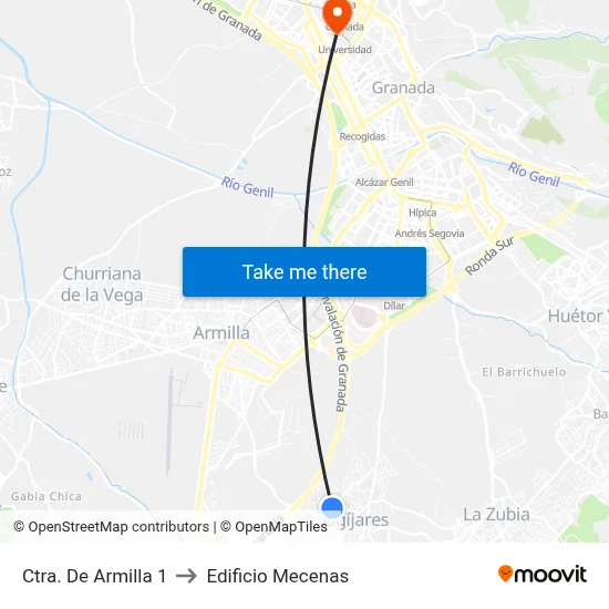 Ctra. De Armilla 1 to Edificio Mecenas map
