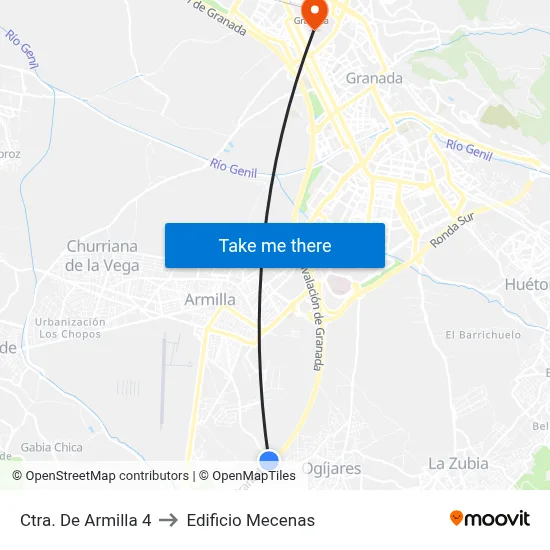 Ctra. De Armilla 4 to Edificio Mecenas map