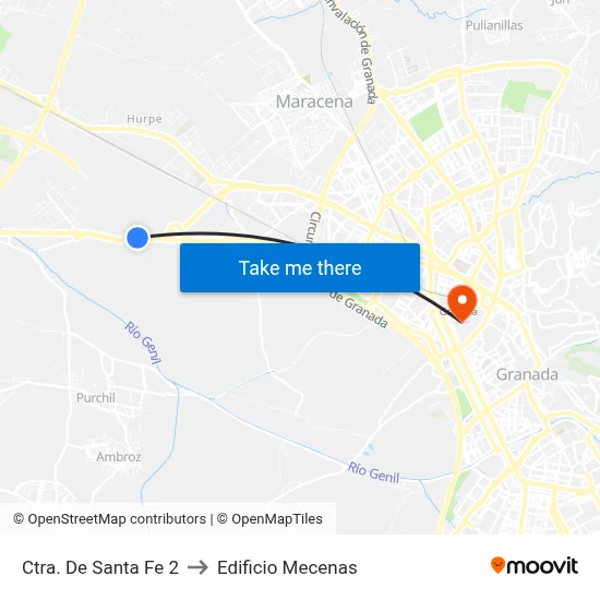 Ctra. De Santa Fe 2 to Edificio Mecenas map