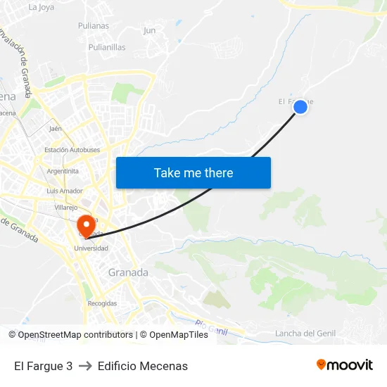 El Fargue 3 to Edificio Mecenas map