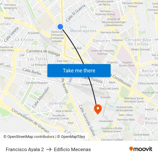 Francisco Ayala 2 to Edificio Mecenas map