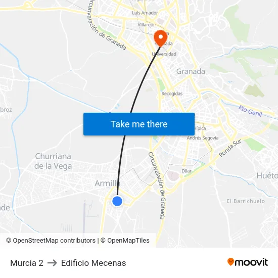 Murcia 2 to Edificio Mecenas map