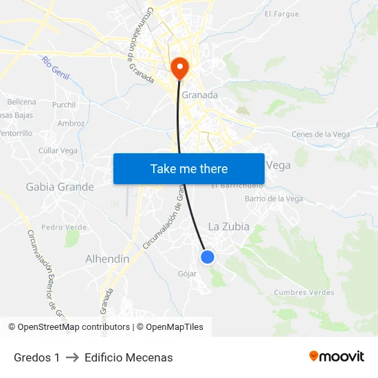Gredos 1 to Edificio Mecenas map