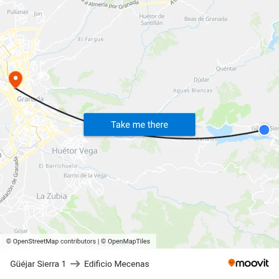 Güéjar Sierra 1 to Edificio Mecenas map