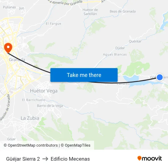 Güéjar Sierra 2 to Edificio Mecenas map