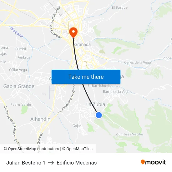 Julián Besteiro 1 to Edificio Mecenas map