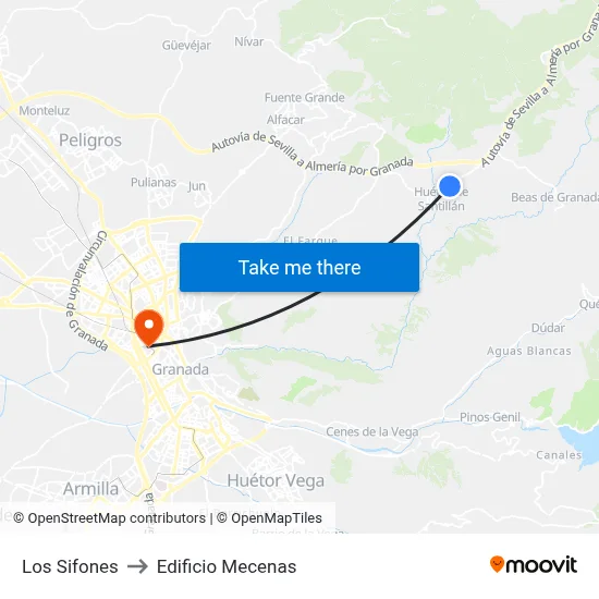 Los Sifones to Edificio Mecenas map