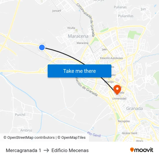 Mercagranada 1 to Edificio Mecenas map