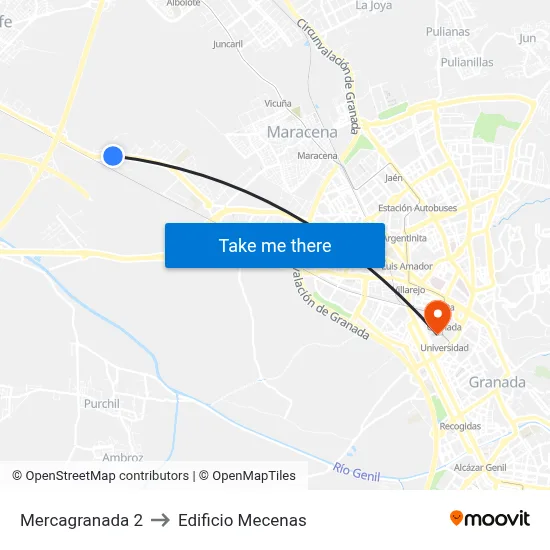 Mercagranada 2 to Edificio Mecenas map